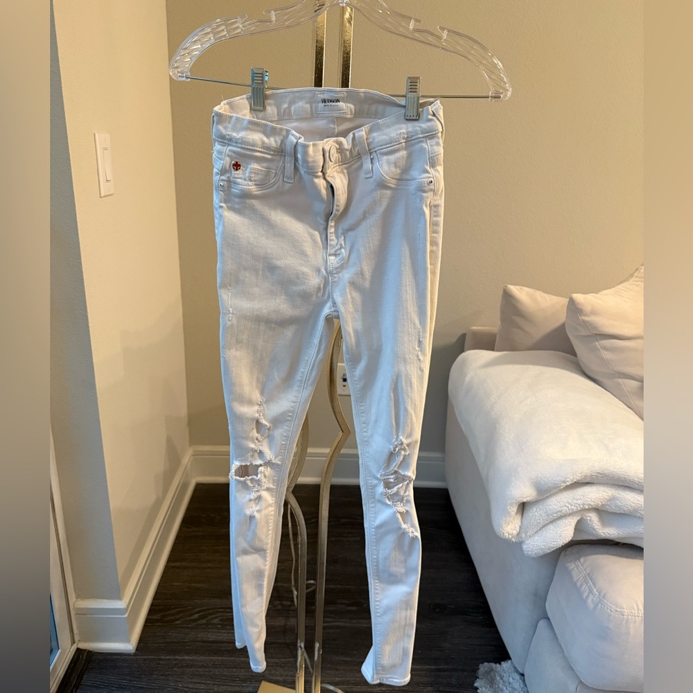 Hudson White Ripped skinny jeans, size 25
